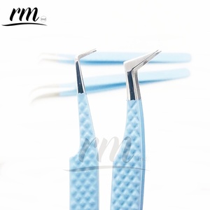 RMI Trending Product Sky Blue Powder coated y Silver Shin Tip Pinzas para Pestañas/Diamond Grip/Punta de punta de 90 / 45 grados - Product Image 1