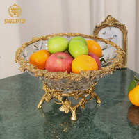Jewellerytop Nouveaux Designs Luxe Plaqué Or Cristal Décoration de Table Maison Hôtel Accessoires Grande Assiette à Fruits