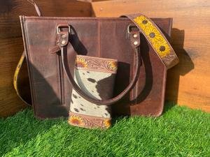 กระเป๋าถือหนังวัวขนสัตว์แบบพิมพ์ลายดอกไม้ใหม่ล่าสุดกระเป๋าถือหนังวัวแบบตะวันตก - Product Image 3