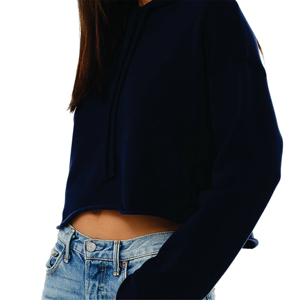 Raw Hem Dropped Shoulder Cotton Korean Fleece <b>Navy</b> <b>Women</b> Cropped Fleece <b>Hoodie</b> - Product Image 5