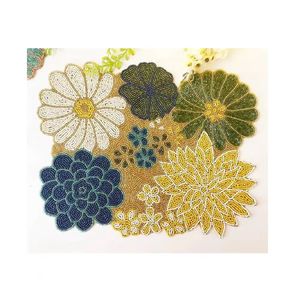 High Quality Flower Pattern Design Glass Beaded Place Mat Handmade Glass Beaded Charger Plate Dinning <b>Table</b> Decor <b>Table</b> Mat - Product Image 4
