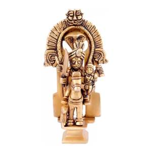 Estatua de Lord Khandoba Laxmi Escultura de latón de la deidad hindú Khandoba en caballo con espada, oro, 5,5 pulgadas, 1 pieza - Product Image 1