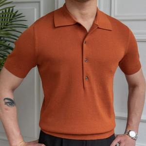 เสื้อโปโลผู้ชายแบบสั่งทำคุณภาพสูงเสื้อกีฬาลำลองผ้าฝ้ายระบายอากาศแขนสั้นโลโก้สไตล์แฟชั่นสตรีท-สีพื้น - Product Image 4