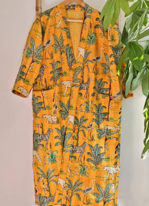 Manteau matelassé fait main de Style Kantha pour femmes Kimono en pur coton imprimé Jungle confortable respirant vêtements de nuit thermiques été - Product Image 3