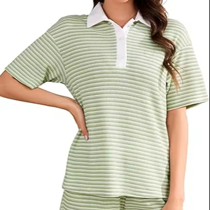 Vente de gros Vêtements manches courtes grande taille avec logo personnalisé Ensemble court décontracté pour femmes - Product Image 4