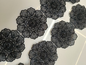 Embroidered Beaded Paisley Lace Applique Floral Pattern Sew-On Trim for <b>Bags</b> Black Garment Patch with Floral Design - Product Image 4