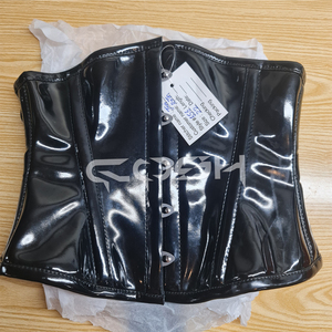 Corsé de entrenamiento de cintura de PVC negro brillante, corto, tipo underbust - Product Image 1