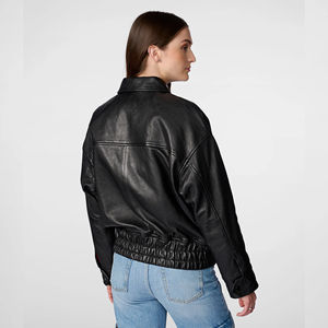 Chaqueta estilo bombardero de cuero genuino de alta calidad de diseño personalizado para mujer Cierre de botón de talla grande Acabado transpirable - Product Image 6