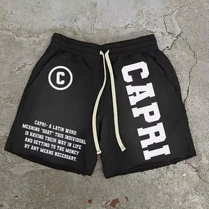 Pantalones cortos de algodón de rizo francés personalizados para hombre, pantalones cortos de sudor de verano desgastados con dobladillo de borde crudo lavado con ácido y diseño impreso - Product Image 2