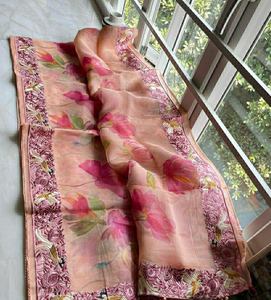 Bonne qualité pur Malai Organza Saree avec chemisier vêtements ethniques pour les mariages numérique imprimé broderie travail taux de gros - Product Image 2