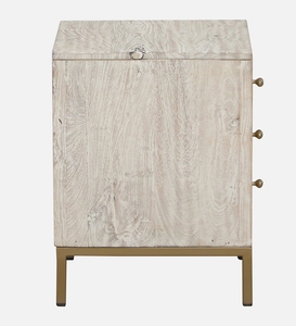 Mesita de Noche Moderna Rústica de Tres Cajones con Acabado Desgastado, Mueble Tradicional para Dormitorio, Hecho a Mano en India - Product Image 3