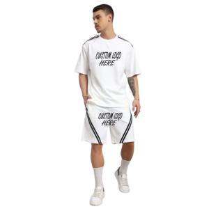 Ensemble deux pièces pour homme de haute qualité, short noir et blanc, coupe ample, vêtements d'été pour homme, ensemble t-shirt et short décontracté haut de gamme - Product Image 1