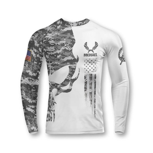 เสื้อแรชการ์ดแขนยาวสำหรับผู้ชายเสื้อรัดรูปป้องกัน UV พิมพ์โลโก้ตามสั่งเหมาะสำหรับกีฬาทางน้ำและยิม - Product Image 2