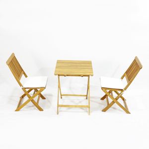 Juego de café Artex Dong Thap de 3 con dos sillas de madera de acacia natural y una mesa de madera de acacia rectangular a juego - Product Image 3