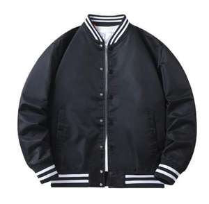 Veste de baseball en cuir de vachette de haute qualité, personnalisable, col montant, style bomber, fermeture double boutonnage, logo sur le devant - Product Image 1