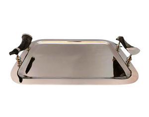 Plateau rectangulaire en laiton réutilisable facile à nettoyer avec poignée en corne, applicable à la cuisine, au restaurant, au bar, au café, au salon, plateaux de rangement - Product Image 5