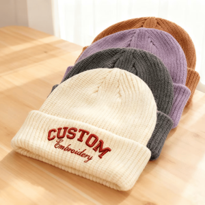 Gorros de Punto Bordados al por Mayor, Gorro Cálido Informal, Gorros de Invierno de Punto Lisos con Logotipo Personalizado, Múltiples Colores, Unisex - Product Image 1