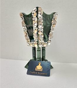 Brûleur d'encens en résine époxy au design créatif, luxueux, orné de grands cristaux de strass floraux, fait main, écologique, noir - Product Image 2