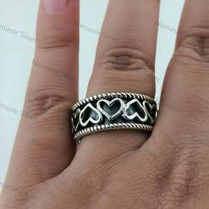 925 Sterling Silver Fidget <b>Ring</b> Handmade Meditation Jewelry <b>Spinner</b> Thumb <b>Ring</b> Cut Stone Connecting Heart Anxiety Promise <b>Ring</b> - Product Image 5