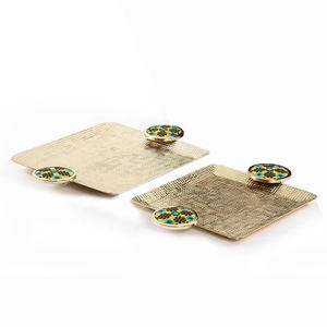 Plateau de service en aluminium martelé à la main sans poignées et plaqué argent parfait pour le thé ou le dessert - Product Image 5