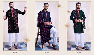 Festival Designer Wear Navratri Special Pure Cotton Heavy Bordado Kurta Con Totalmente Bordado Dupatta Kurta Set Para Hombres - Product Image 3