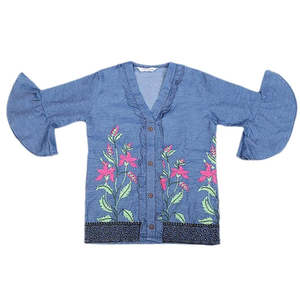 Kurti en jean brodé pour filles - Bleu - Product Image 1