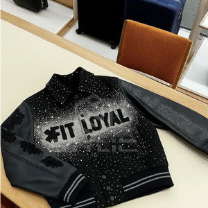 2025 High Quality Formal Stand Collar Low MOQ <b>Rhinestone</b> Varsity Winter <b>Jackets</b> Customized Front Logo Printed Breathable - Product Image 2