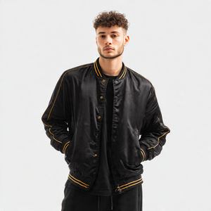 Chaqueta Bomber de Satén con Botones para Hombre, Ropa de Abrigo de Invierno, Chaquetas Universitarias de Satén, Ropa de Abrigo Masculina, Abrigo Bomber de Seda Satén para Hombre - Product Image 3