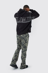 เสื้อมีฮู้ดเปิดไหล่สำหรับผู้ชายเสื้อมีฮู้ดผ้าหนามีตะเข็บสีตัดกันทรงโอเวอร์ไซส์ - Product Image 2