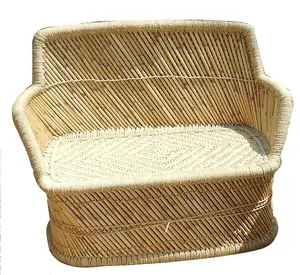 High Quality Hand Made Wicker Design Rattan Armrest Sofa Chair 2 Seater Tufted Bamboo Chair Sofa Couch For Living Room Garden