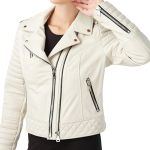 Nuevo diseño personalizado de alta calidad de las mujeres chaquetas de cuero al por mayor Precio de punto transpirable Mujer chaqueta de cuero con cremallera frontal botón - Product Image 5
