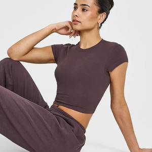 Meilleure vente Umber Brown 100% coton femmes t-shirt décontracté léger respirant élégant concepteur décontracté Fit Gym entraînement t-shirt - Product Image 5