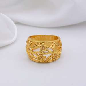 Boho Flower <b>Dome</b> Brass <b>Ring</b> 18k Gold Plated Hollow Cutout Floral Wholesale <b>Ring</b> For Women - Product Image 6