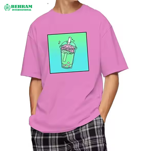 T-shirt décontracté pour homme en coton épais 100 %, col rond, logo frontal, coupe ample, avec impression numérique, respirant - Product Image 4
