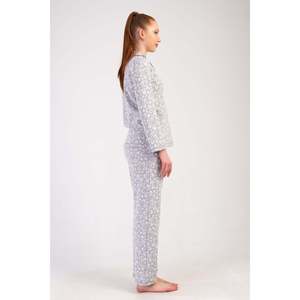Conjunto de pijama de mujer con cuello entrelazado, totalmente abotonado, con bolsillos y mangas largas - Gris - Product Image 4