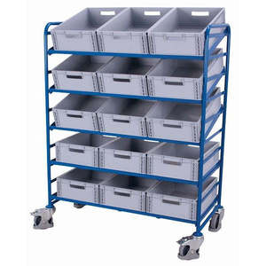 Chariot Euro Box Variofit avec 15 boîtes de rangement en plastique, capacité de 250 kg, pneus en caoutchouc thermoplastique - Product Image 1