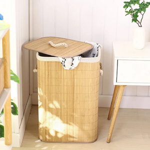 Cesto de ropa redondo tejido con tapa y patrón geométrico azul. Disponible a precios al por mayor. - Product Image 5