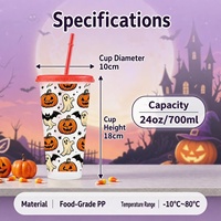 Gobelet en plastique Halloween 24oz avec couvercle et paille, sans BPA, réutilisable, design tête de mort, personnalisable avec logo, pour fêtes, vente en gros