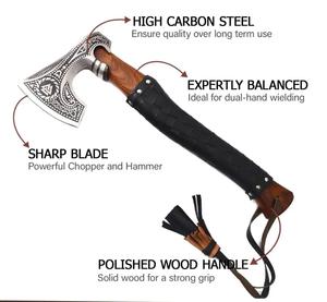 Commandes en gros personnalisées service OEM ODM hache professionnelle faite à la main en acier au carbone hache de camping avec poignée en cuir - Product Image 3