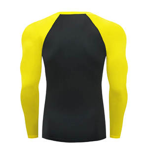 Men's <b>Black</b> Yellow Athletic Fit UV Protection Quick-Dry Workout Surf <b>Top</b> Gym MMA Water Sports <b>Long</b> Sleeve Compression Rash Guard - Product Image 3