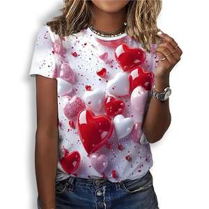 Fashion 3D Print T <b>Shirt</b> For <b>Women</b> Casual Round Neck Love Summer Short Sleeve Tops Hip Hop Trend Ladies Clothing Loose Girl Tees - Product Image 4