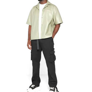 Private Label Pu Leather <b>Shirt</b> Zipper Closure Applique <b>Patchwork</b> Logo Front Pocket Oversize Leather <b>Shirts</b> - Product Image 5