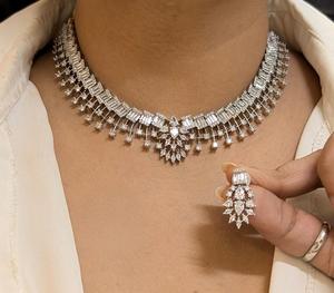 สร้อยคอเพทายสีขาวสุดหรูพร้อมต่างหูแบบห้อยชุดเครื่องประดับสำหรับเจ้าสาวของขวัญแต่งงานปาร์ตี้สุดหรู - Product Image 2