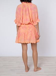 Cotton Pink Blouson Dress Ladies Bohemian V-neck <b>Half</b> Sleeve Eye-Catching Midi Length T-Shirt Loose Waist Woven Pattern <b>Slip</b> - Product Image 2