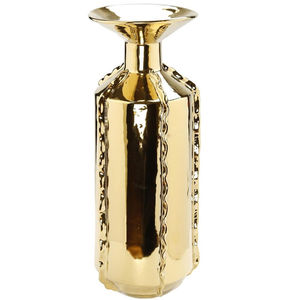 Jarrón de Mesa de Metal Dorado de la Más Alta Calidad con Detalles Esculturales, Centro de Mesa Moderno de Decoración Metálica para el Hogar, Florero - Product Image 1