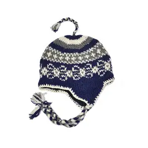 经典羊毛帽带耳盖/舒适耳盖生态羊毛帽手工针织冬季快乐女性工艺品高