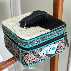 Premium Handmade Western Style Cowhide Leather Jewelry Box Fashionable Hand Tooled Large Capacity Travel Storage Box For Women - Product Image 1