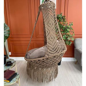 Silla Colgante de Macramé para Interiores y Exteriores, Hamaca con Asiento Individual para Sala de Estar, Muebles de Patio - Product Image 3