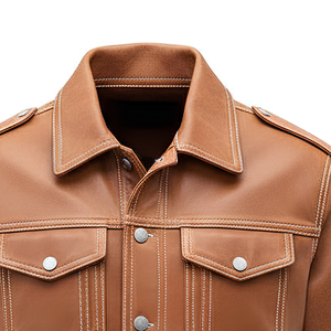 Chaqueta Trucker Personalizada de Cuero Genuino, Resistente al Viento, con Botones, Cuello Camisero, Ropa Casual de Calle, Opciones de Talla hasta 5XL - Product Image 3