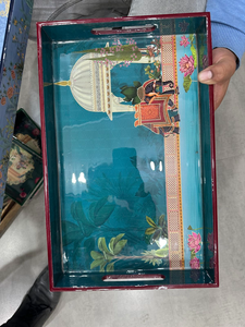 ถาดเสิร์ฟงานศิลปะมีนาทำมือ ถาดโลหะเคลือบสีแบบอินเดียดั้งเดิม สำหรับตกแต่งบ้านหรือเป็นของขวัญ - Product Image 4